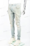 Light Blue Heavy Wash Distressed Embroidered Skinny Jeans
