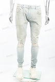 Light Blue Heavy Wash Distressed Embroidered Skinny Jeans