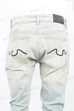 Light Blue Heavy Wash Distressed Embroidered Skinny Jeans