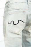 Light blue distressed rewashed tattered embroidered Skinny Jeans