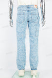 Blue floral denim cargo pants
