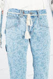 Blue floral denim cargo pants