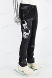 Black embroidered patchwork flared overalls