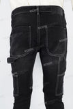 Black embroidered patchwork flared overalls
