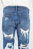 Blue Tattered Doily Embroidered White Graffiti Stack Jeans
