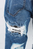 Blue Tattered Doily Embroidered White Graffiti Stack Jeans
