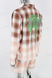 Brown plaid printed work bag set