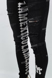 Black Tattered White Gothic Cross Stitch Skinny Jeans
