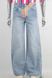 Blue digital print straight jeans