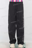 Black embroidered patchwork straight pants