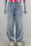 Blue patchwork baggy jeans
