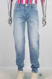 Blue slim fit damaged acid washed jeans