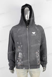 Black vintage sun faded digital print zip hoodie