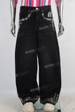 Black rhinestone rivet baggy jeans