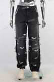 Black boot cut digital print straight jeans