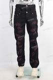 Black damage embroidery jeans men