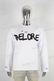 White screen print raw hem long sleeve shirt