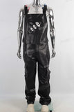 Black leather embroidered strap panrts