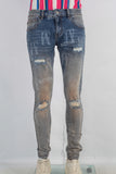 Acid washed damaged laser skinny jeans