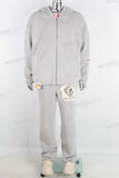Grey patchwork hooded jacket and pants set