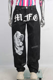 Black digital print baggy jeans