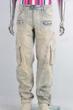 Patchwork cargo embroidered jeans