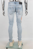 Light Blue  Damage Digital Screen Print Skinny Jeans Men