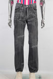 Black waxed acid washed straight jeans