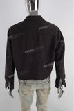 Raw hem cut edge pocket black denim shirt men