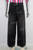 Black straight cargo digital print jeans