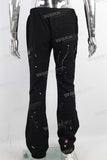 Men black digital paint splatters flared pants