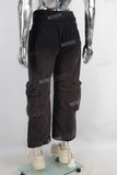 Black acid washed double cargo pants