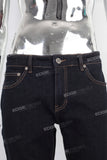 Dark blue fit digital print jeans
