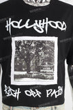 Black digital print patchwork t shirt