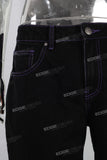Black embroidered straight jeans