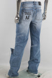 Blue straight damage digital print jeans