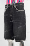 Black acid washed digital print shorts
