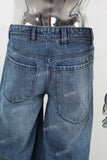 Blue damaged wide leg jeans