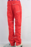 Red damaged boot cut jeans