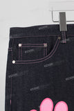 Dark blue digital print straight jeans