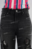 Black wide leg damaged boot cut jeans