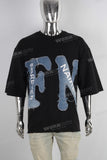 Black patchwork embroidered raw hem t shirt