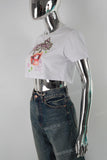 White digital print rhinestone t shirt women