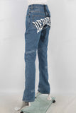 Blue digital print straight jeans women