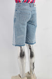 Blue embroidered boot cut shorts