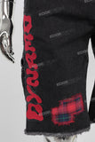 Black digital print patchwork boot cut jeans