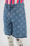 Blue laser baggy boot cut shorts