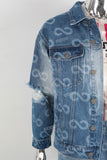 Blue laser acid washed damaged jacket and jeans set