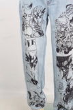 Blue screen print straight jeans