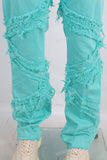 Damaged patchwork straight boot cut jeans